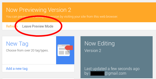 how to Leave Preview Mode in google tag manager